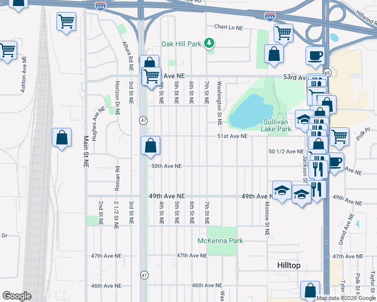map of restaurants, bars, coffee shops, grocery stores, and more near 5030 6th Street Northeast in Minneapolis
