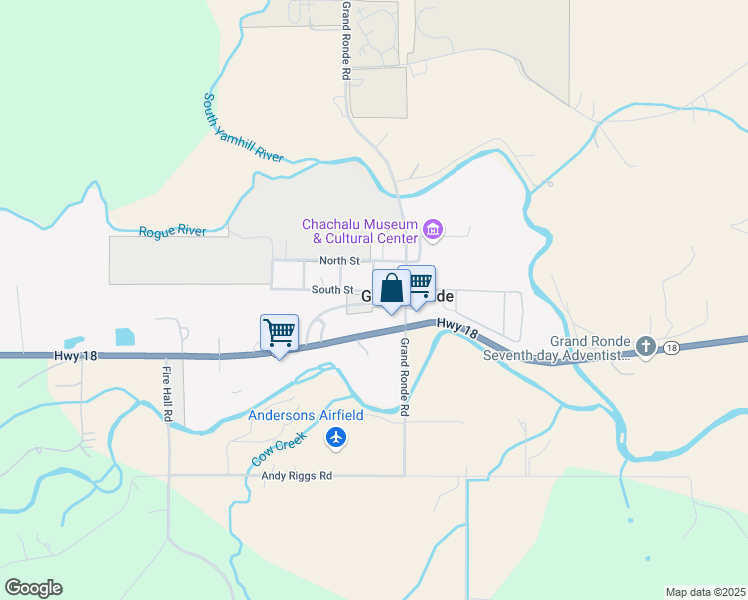 map of restaurants, bars, coffee shops, grocery stores, and more near 8615 Grand Ronde Road in Grand Ronde