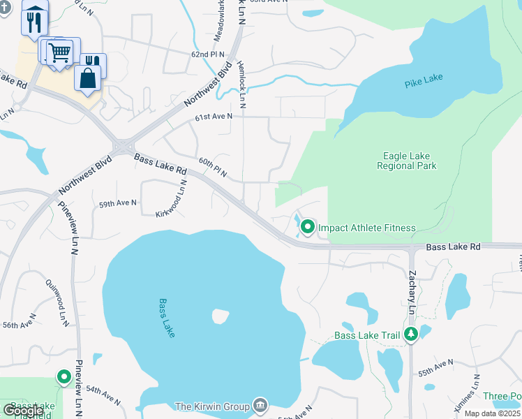 map of restaurants, bars, coffee shops, grocery stores, and more near 5905 Goldenrod Lane North in Plymouth