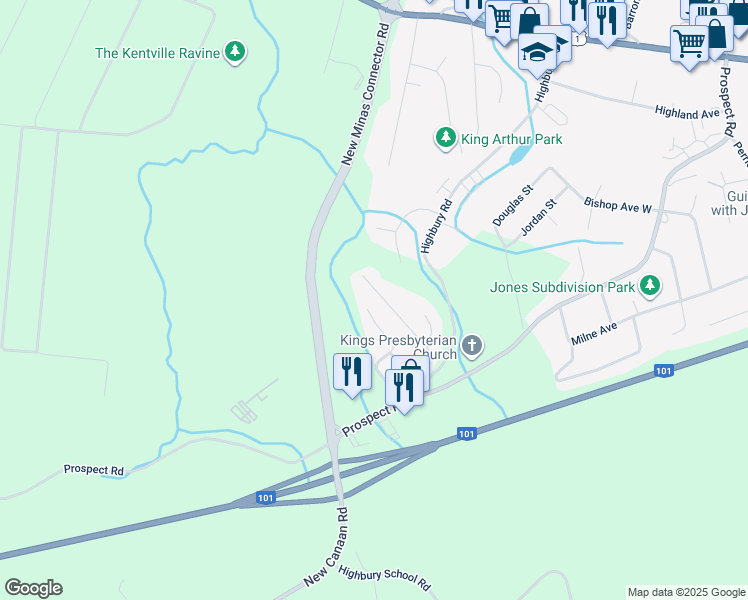 map of restaurants, bars, coffee shops, grocery stores, and more near 35 Olympic Avenue in New Minas