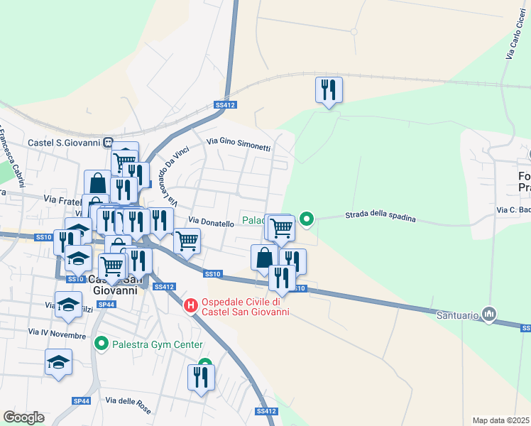 map of restaurants, bars, coffee shops, grocery stores, and more near 18 Via Don Mazzocchi in Castel San Giovanni