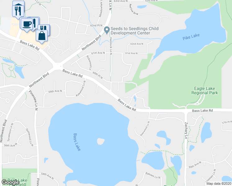 map of restaurants, bars, coffee shops, grocery stores, and more near 5905 Goldenrod Lane North in Plymouth