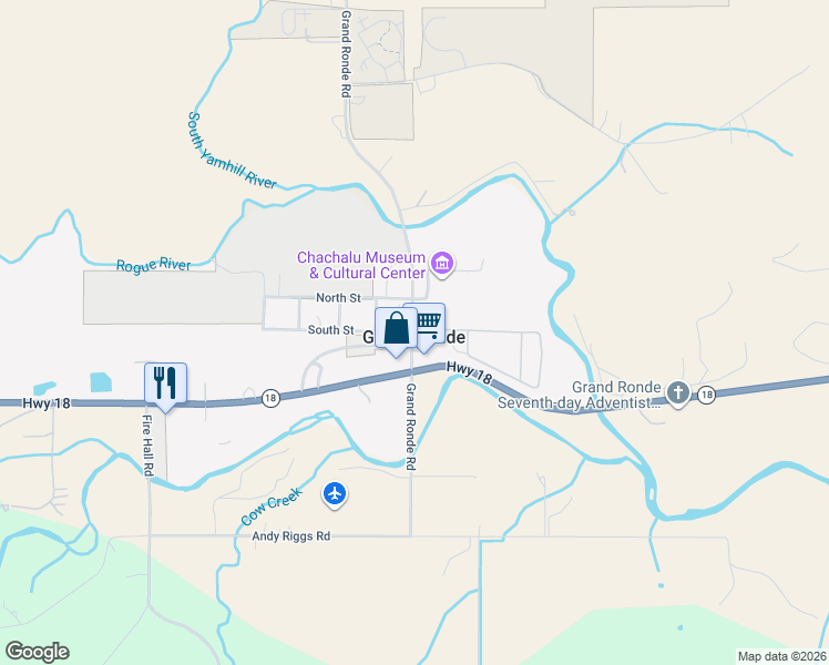 map of restaurants, bars, coffee shops, grocery stores, and more near in Grand Ronde