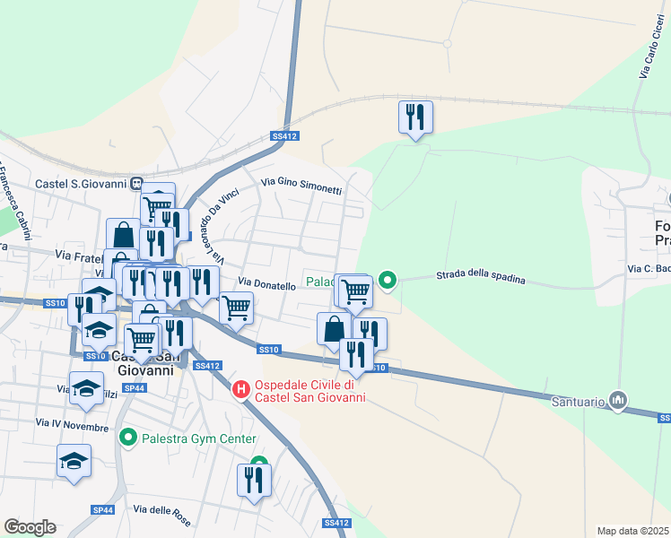 map of restaurants, bars, coffee shops, grocery stores, and more near 18 Via Don Francesco Mazzocchi in Castel San Giovanni