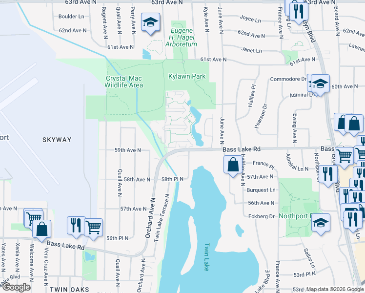 map of restaurants, bars, coffee shops, grocery stores, and more near in Brooklyn Center