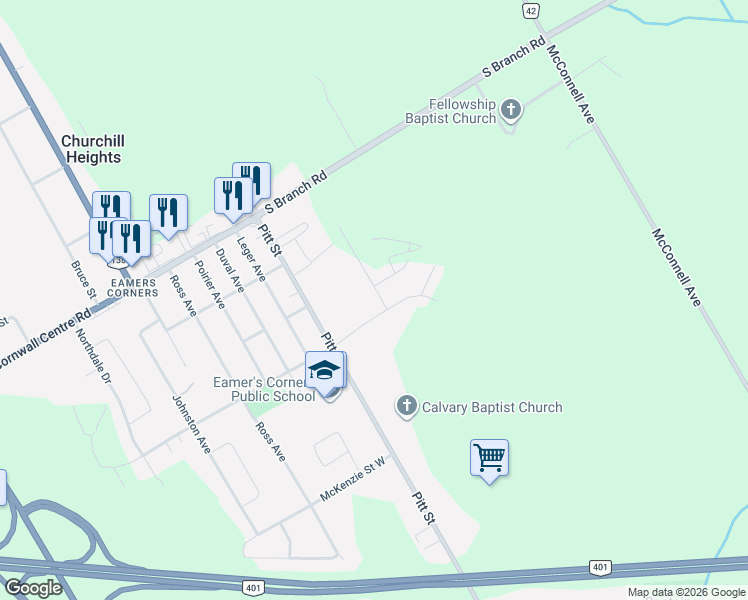 map of restaurants, bars, coffee shops, grocery stores, and more near 3108 Mauricy Street in Cornwall
