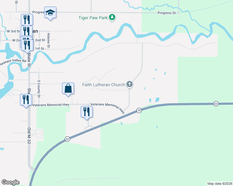 map of restaurants, bars, coffee shops, grocery stores, and more near 24640 Veterans Memorial Highway in Hillman