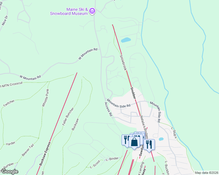 map of restaurants, bars, coffee shops, grocery stores, and more near 428 Snowflower Court in Carrabassett Valley