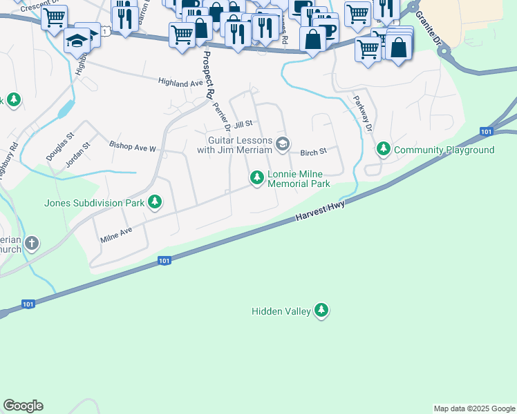 map of restaurants, bars, coffee shops, grocery stores, and more near 56 Woodvale Place in New Minas