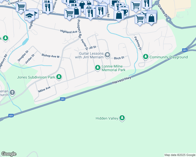 map of restaurants, bars, coffee shops, grocery stores, and more near 56 Woodvale Place in New Minas
