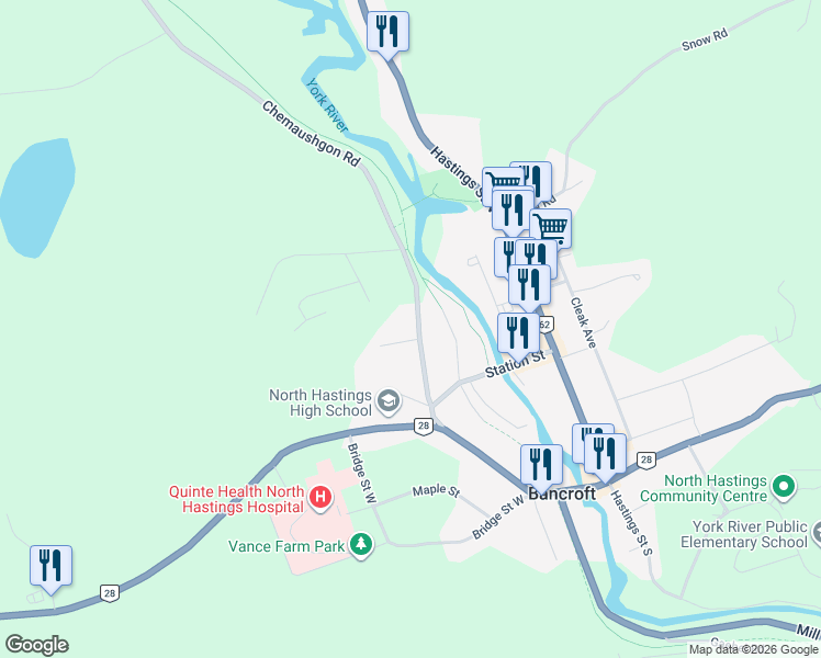 map of restaurants, bars, coffee shops, grocery stores, and more near 2 Easton Avenue in Bancroft