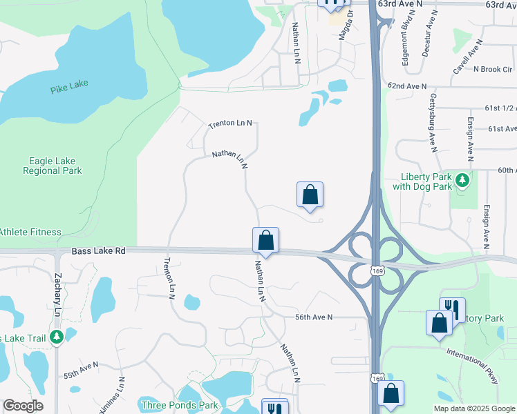 map of restaurants, bars, coffee shops, grocery stores, and more near 10000 59th Avenue North in Plymouth