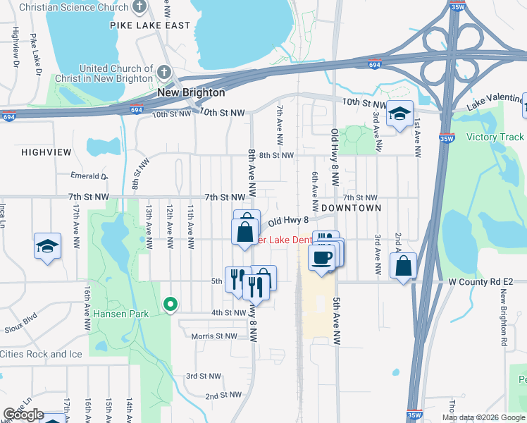 map of restaurants, bars, coffee shops, grocery stores, and more near in New Brighton
