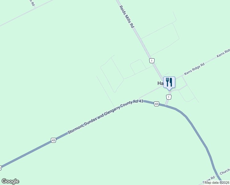 map of restaurants, bars, coffee shops, grocery stores, and more near 10472 Saint John Street in Stormont, Dundas and Glengarry United Counties