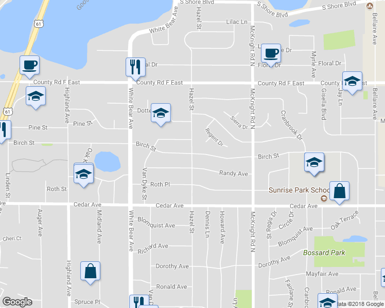 map of restaurants, bars, coffee shops, grocery stores, and more near 2138 Birch Street in White Bear Lake