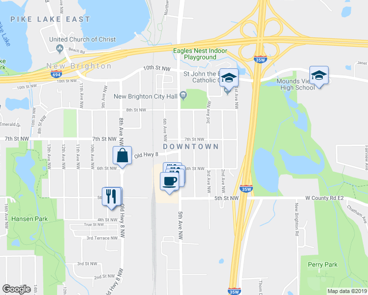 map of restaurants, bars, coffee shops, grocery stores, and more near in New Brighton