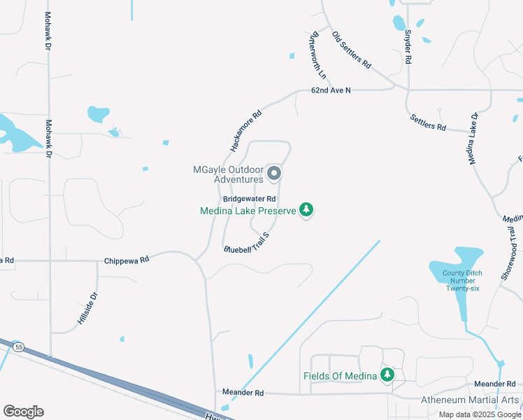 map of restaurants, bars, coffee shops, grocery stores, and more near 4517 Trillium Drive South in Medina