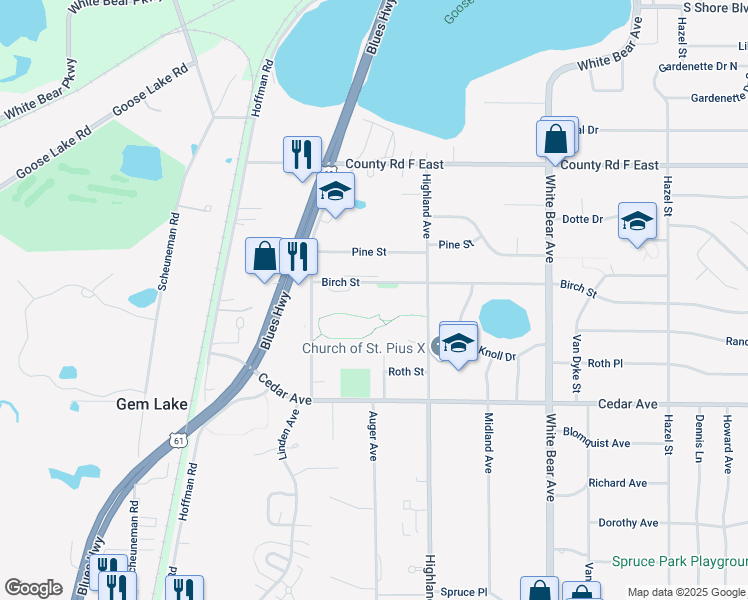 map of restaurants, bars, coffee shops, grocery stores, and more near 3850-3870 Linden Street in White Bear Lake
