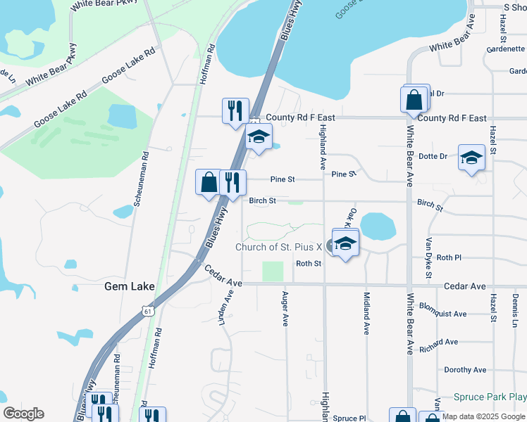map of restaurants, bars, coffee shops, grocery stores, and more near 3850-3870 Linden Street in White Bear Lake