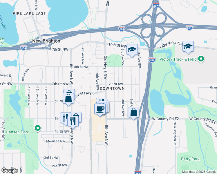 map of restaurants, bars, coffee shops, grocery stores, and more near in New Brighton