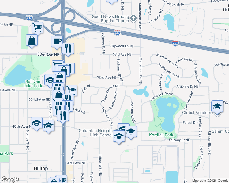 map of restaurants, bars, coffee shops, grocery stores, and more near 1364 Buchanan Place in Columbia Heights