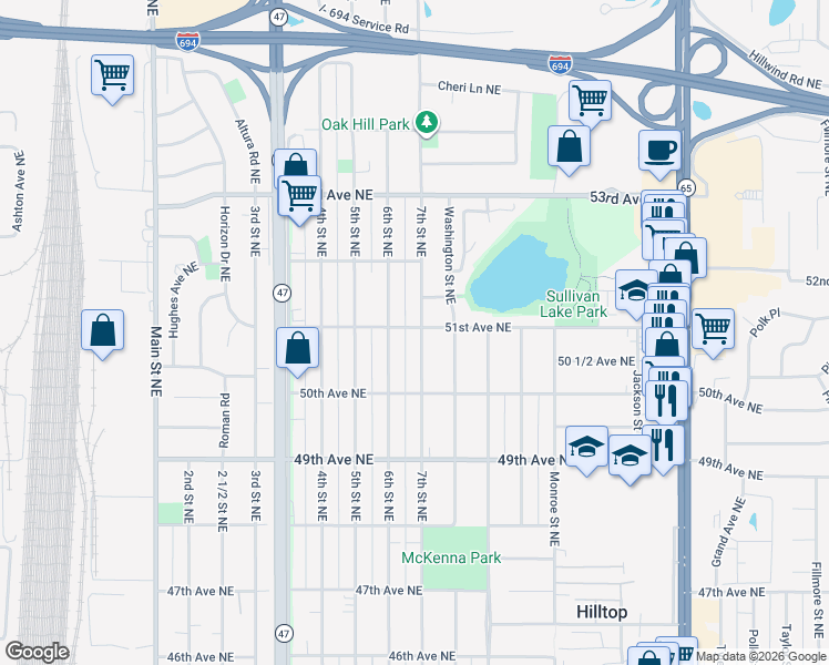 map of restaurants, bars, coffee shops, grocery stores, and more near 5028 7th Street Northeast in Minneapolis