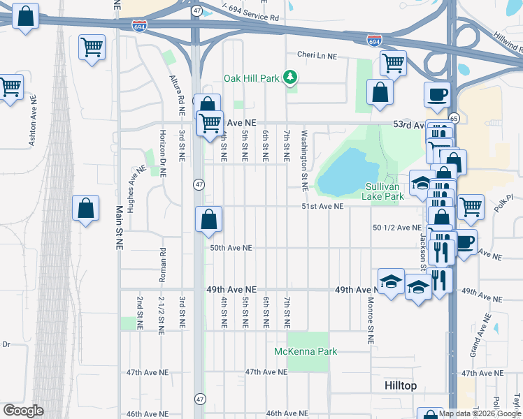 map of restaurants, bars, coffee shops, grocery stores, and more near 5030 6th Street Northeast in Minneapolis