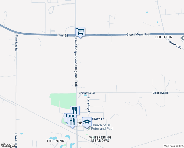 map of restaurants, bars, coffee shops, grocery stores, and more near 4632 Co Road in Loretto