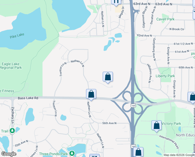 map of restaurants, bars, coffee shops, grocery stores, and more near 10000 59th Avenue North in Plymouth