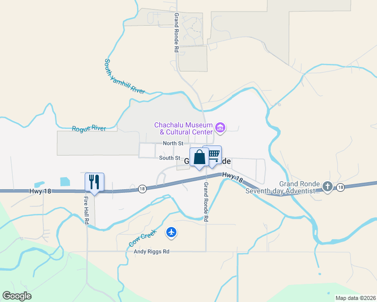 map of restaurants, bars, coffee shops, grocery stores, and more near 8625 Grand Ronde Road in Grand Ronde