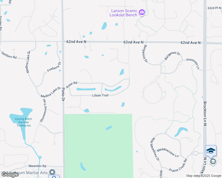 map of restaurants, bars, coffee shops, grocery stores, and more near 624 Aster Road in Medina