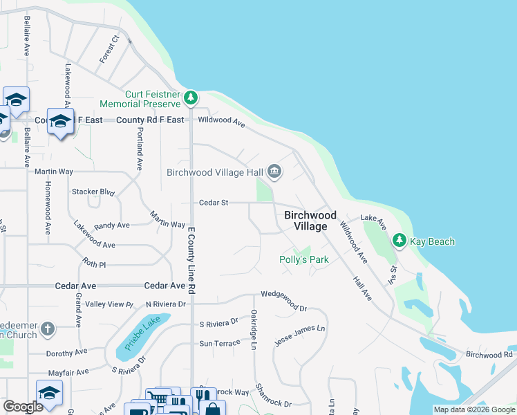 map of restaurants, bars, coffee shops, grocery stores, and more near 184 Cedar Street in White Bear Lake