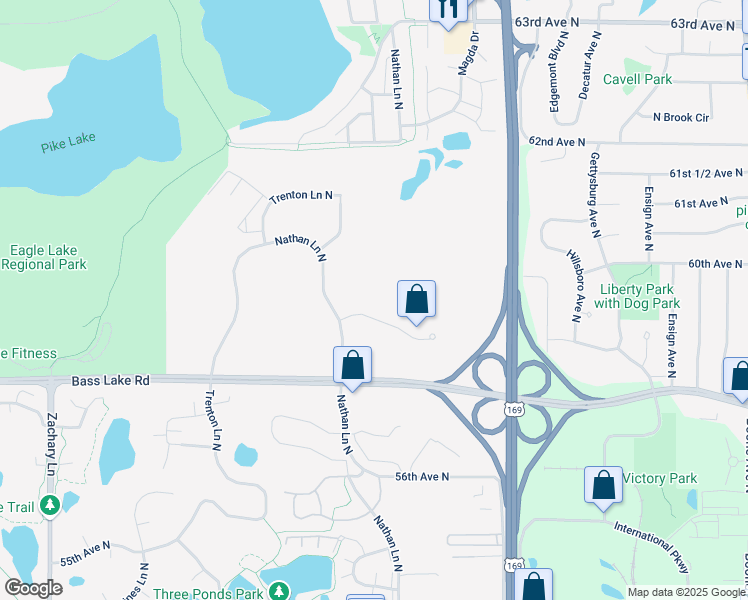 map of restaurants, bars, coffee shops, grocery stores, and more near 10000 59th Avenue North in Plymouth