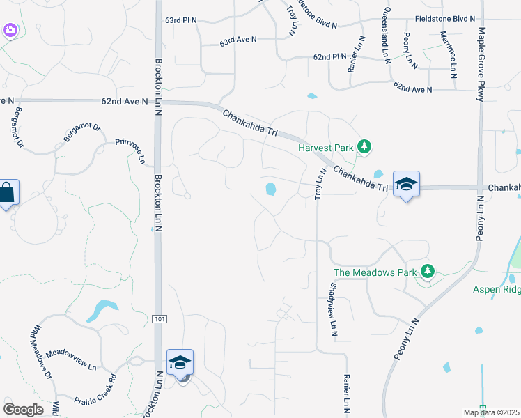 map of restaurants, bars, coffee shops, grocery stores, and more near 5885 Walnut Grove Lane North in Plymouth