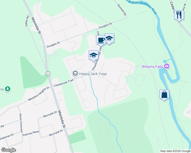 map of restaurants, bars, coffee shops, grocery stores, and more near 6 Pheasant Run in Bracebridge
