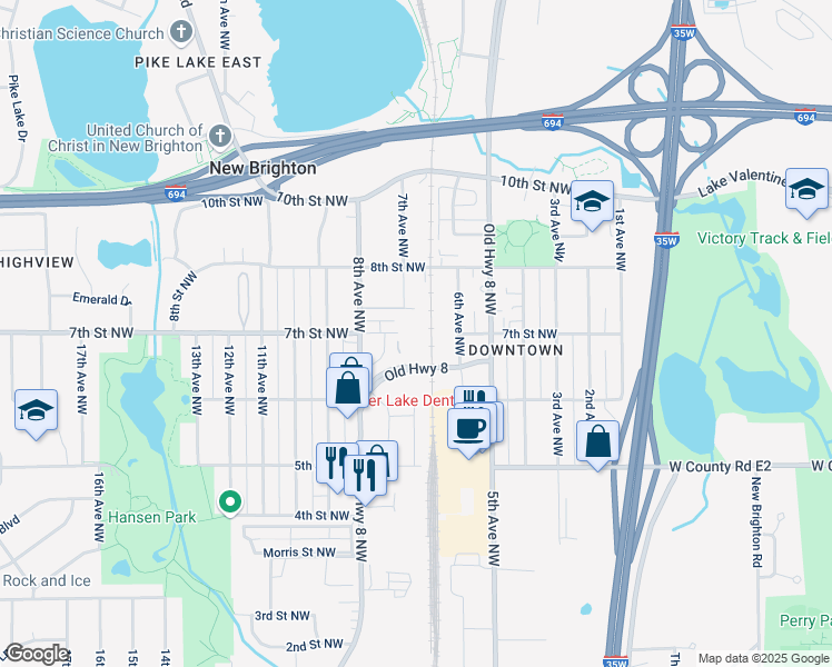map of restaurants, bars, coffee shops, grocery stores, and more near 742 7th Avenue Northwest in New Brighton