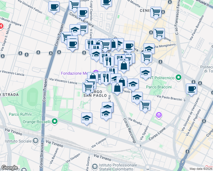map of restaurants, bars, coffee shops, grocery stores, and more near 10-12 Via Limone in Turin