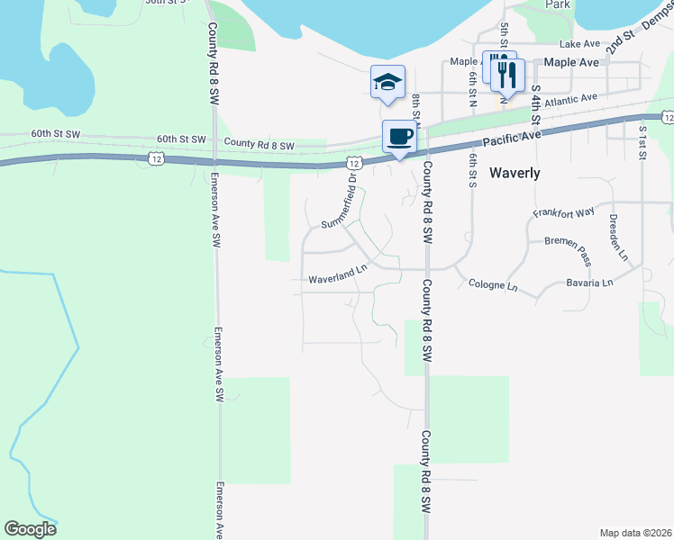 map of restaurants, bars, coffee shops, grocery stores, and more near 207 Summerfield Lane in Waverly