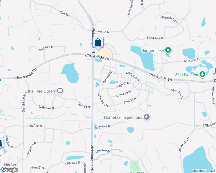 map of restaurants, bars, coffee shops, grocery stores, and more near 15700 59th Place North in Minneapolis