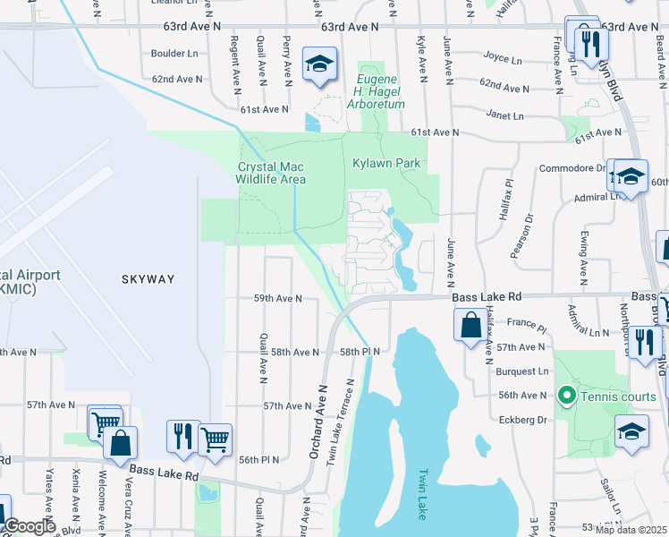 map of restaurants, bars, coffee shops, grocery stores, and more near 4710 58th Avenue North in Minneapolis