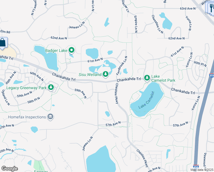 map of restaurants, bars, coffee shops, grocery stores, and more near 14605 County Road 47 in Plymouth