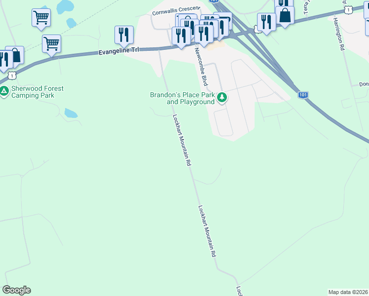 map of restaurants, bars, coffee shops, grocery stores, and more near 1446 Lockhart Mountain Road in Coldbrook