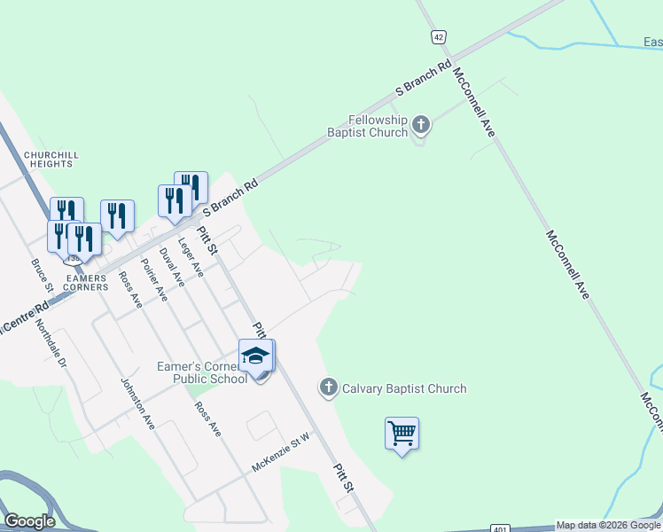 map of restaurants, bars, coffee shops, grocery stores, and more near 86 Cameron Cresent in Cornwall