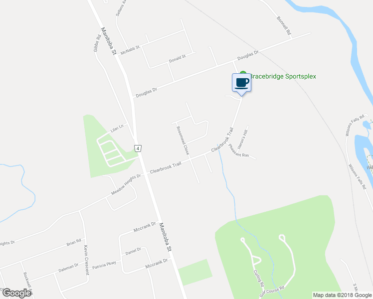 map of restaurants, bars, coffee shops, grocery stores, and more near 11 Rosemead Close in Bracebridge