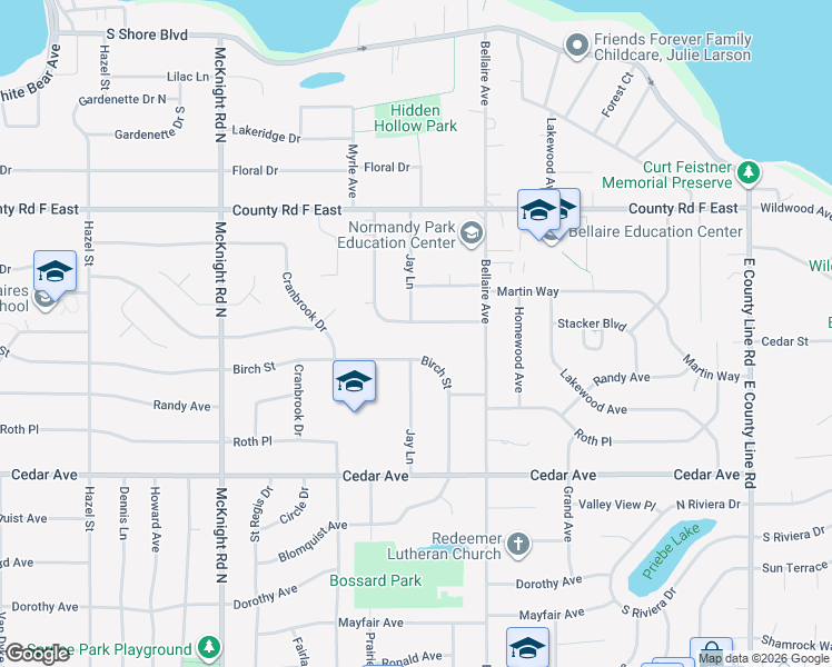 map of restaurants, bars, coffee shops, grocery stores, and more near 2450 Gisella Boulevard in White Bear Lake
