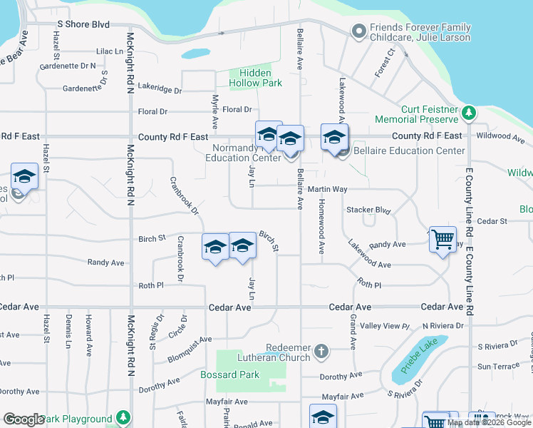 map of restaurants, bars, coffee shops, grocery stores, and more near 2450 Gisella Boulevard in White Bear Lake
