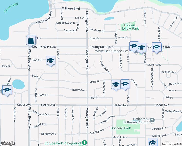 map of restaurants, bars, coffee shops, grocery stores, and more near 2277 Lakeaires Boulevard in White Bear Lake