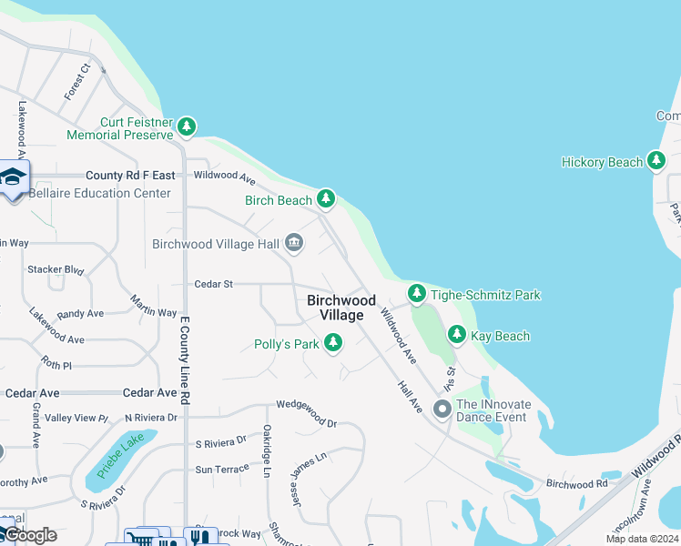 map of restaurants, bars, coffee shops, grocery stores, and more near 310 Wildwood Avenue in White Bear Lake