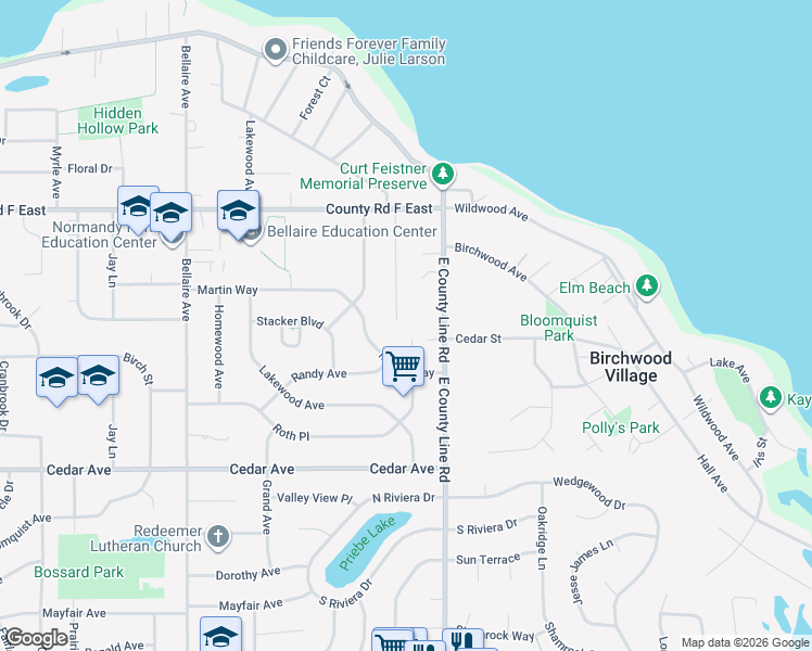 map of restaurants, bars, coffee shops, grocery stores, and more near 3974 Birch Knoll Drive in White Bear Lake
