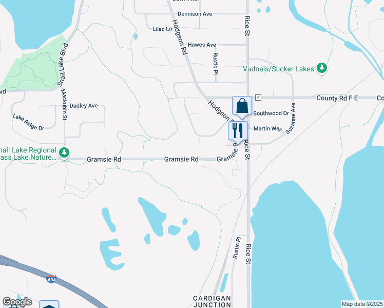 map of restaurants, bars, coffee shops, grocery stores, and more near 251 Gramsie Road in Shoreview